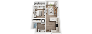 A series of four images showing a modern, minimalist interior design.