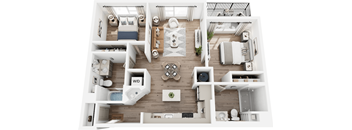 A top-down view of a well-organized apartment layout.