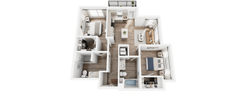 A top-down view of a well-organized apartment layout.