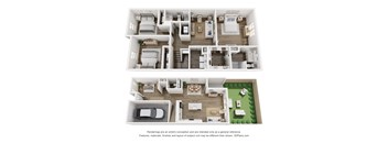 a 3d floor plan of a house with a bedroom and a living room