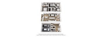 a stylized floor plan of a 4 bedroom apartment
