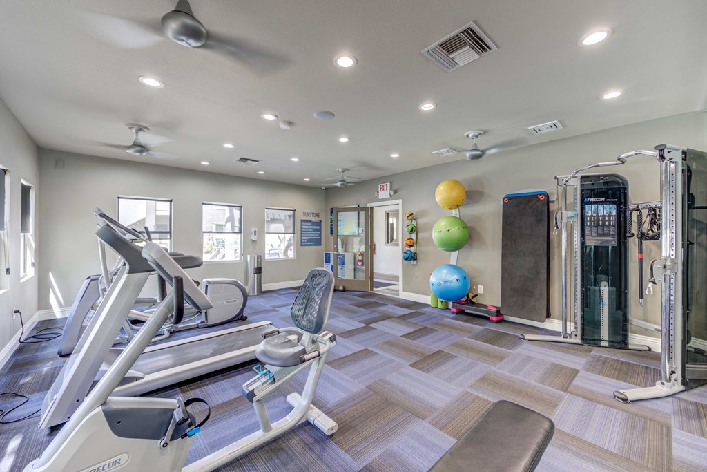 take advantage of the fitness center in the resident clubhouse at villas at Sunstone Apartments in Las Vegas