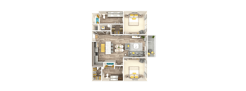 a 3d floor plan of a bedroom apartment