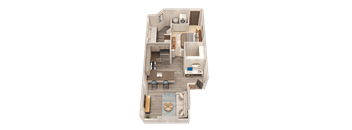 Lancaster - 3D floor plan - 550 SQFT