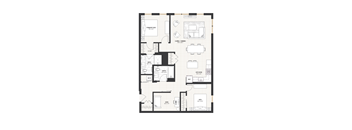 A floor plan of a house with a labeled kitchen and living room.
