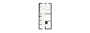 A floor plan of a studio apartment for rent.