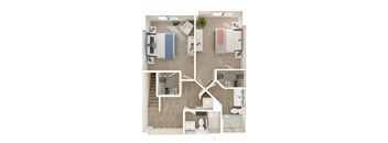 a stylized floor plan of a 1 bedroom apartment
