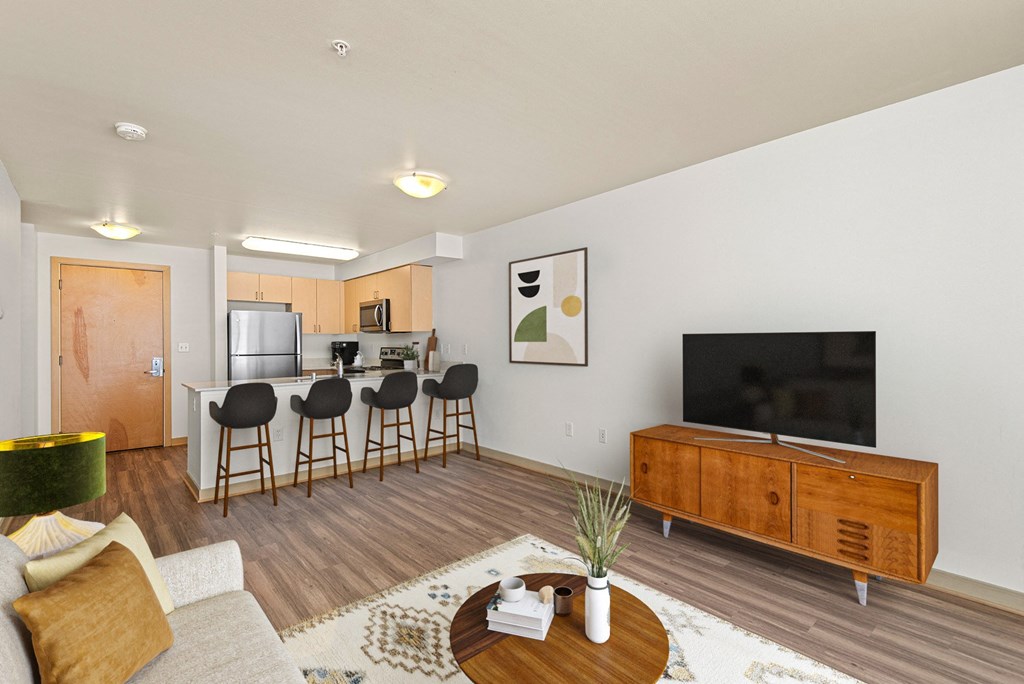 the preserve at ballantyne commons apartment living room and kitchen