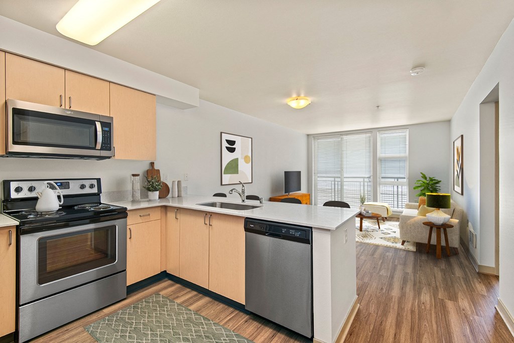 the preserve at ballantyne commons apartment kitchen and living room