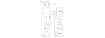 A floor plan of a two level residential property with labeled rooms.