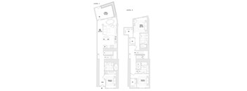 A floor plan of a two level residential building.