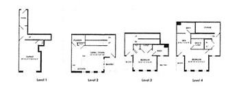 Four different floor plans for a building are shown, labeled Level 1 through Level 4.