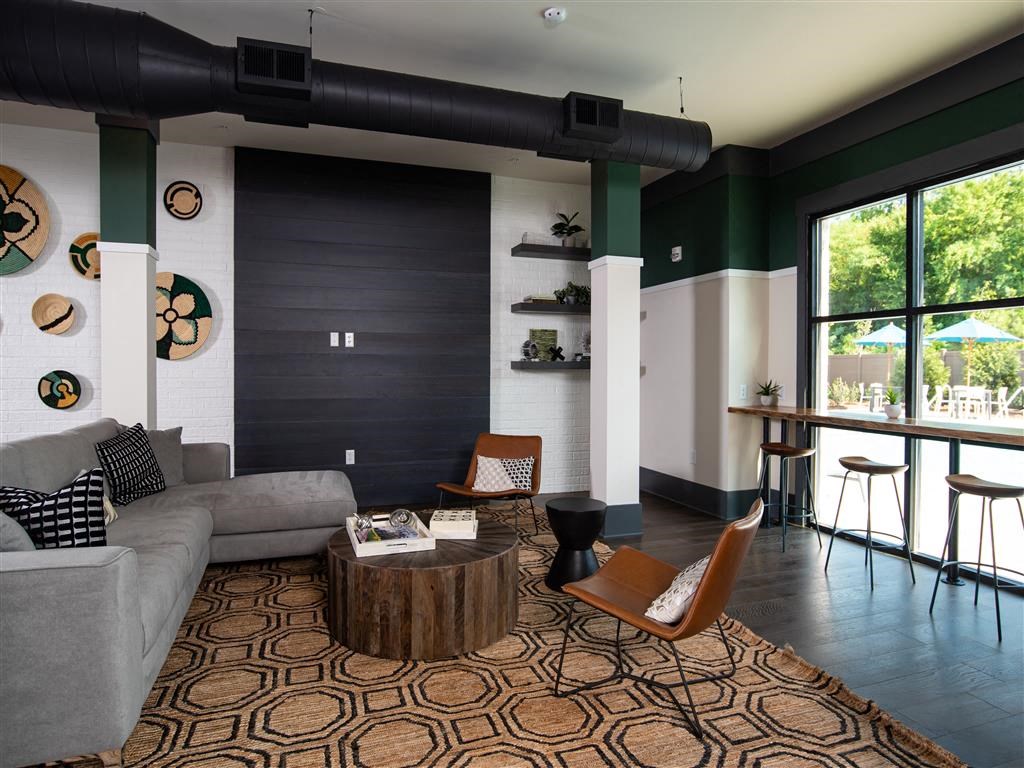 a living room with a couch and a coffee table