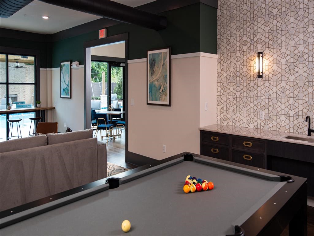 a pool table in a living room