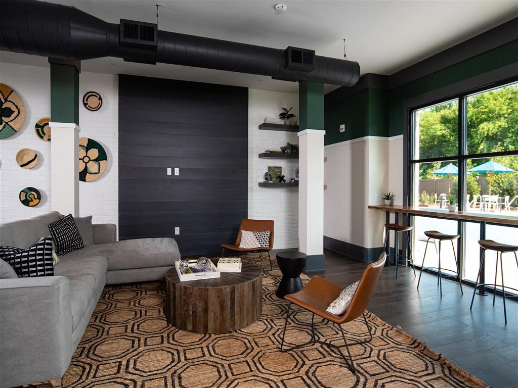 a living room with a couch and a coffee table