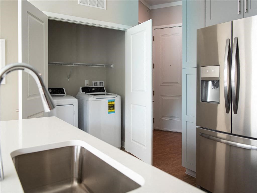 a kitchen with stainless steel appliances and a sink