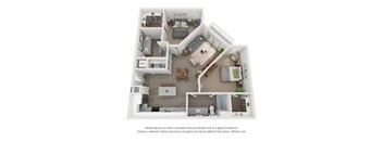 A 3D floor plan of a house with labeled rooms.