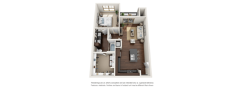 a 3d drawing of a 1 bedroom floor plan  hero image
