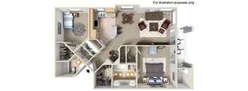 A detailed 3D floor plan of a house showing all rooms and their layouts.