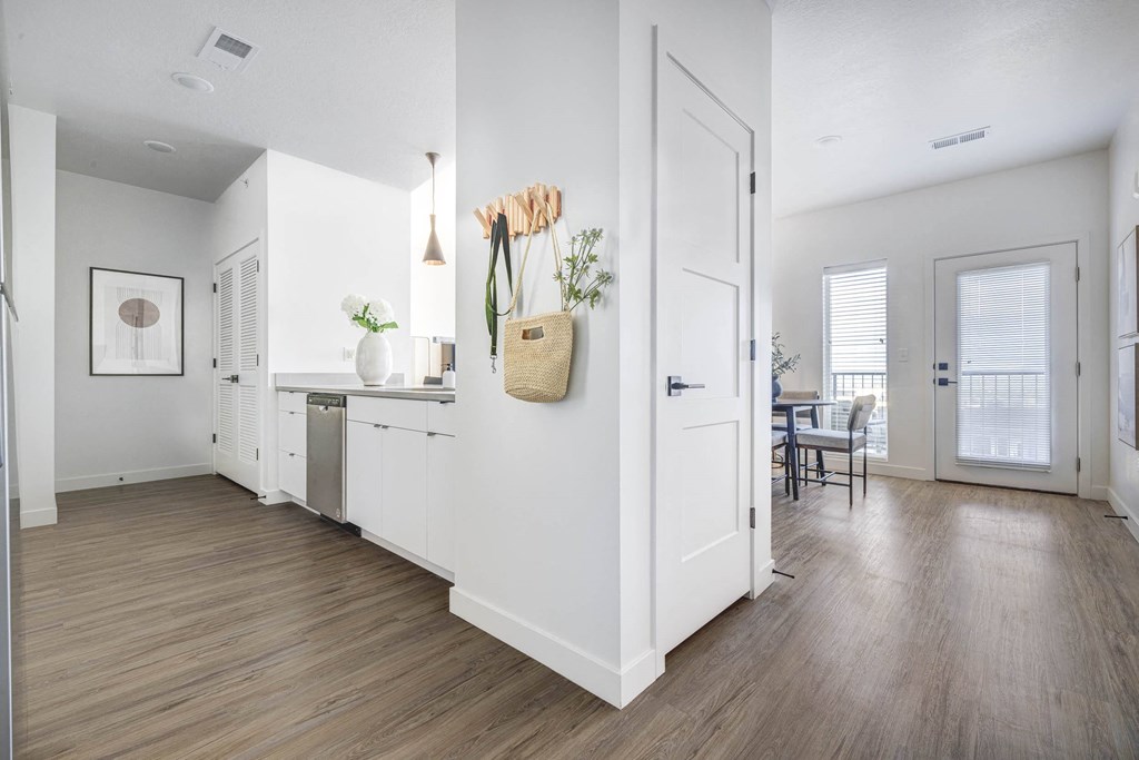 Kitchen with wood flooring