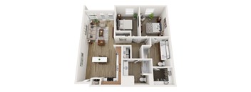 a 3d floor plan of a home with a bedroom and living room