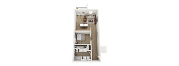 a floor plan of a 1 bedroom floor plan with a bathroom and a living room