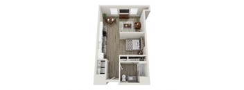 a 1 bedroom floor plan with a bathroom and a living room