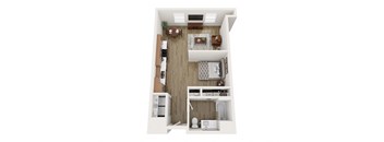 a 1 bedroom floor plan with a bathroom and a living room