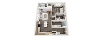 a 3d floor plan of a home with a bedroom and a living room