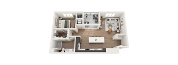 a 1 bedroom floor plan with a bathroom and a living room