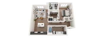 a 2 bedroom floor plan with a bathroom and a living room