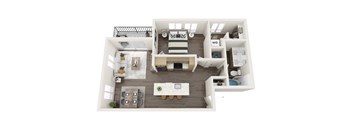 a 1 bedroom floorplan with a bathroom and a living room
