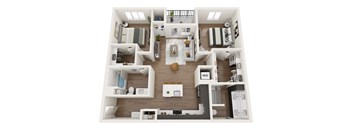 a 3d floor plan of a house with a bedroom and a living room