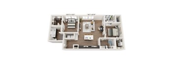 A 1011 x 1222 floor plan of a two-bedroom apartment with a living room, kitchen, and bathroom.