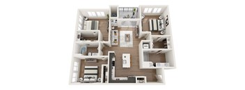 a 3d floor plan of a house with a bedroom and living room
