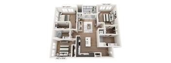 A 14'1" x 9'11" floor plan of a two-bedroom apartment with a living room, kitchen, and bathroom.