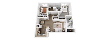 2 Bedroom 2 Bath Floor Plan at The Arvon, Washington