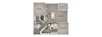 A floor plan of a home with a living room, dining room, kitchen, and three bedrooms.