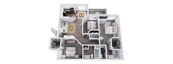 A floor plan of a house with a kitchen, living room, dining room, and bathrooms.