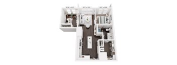 A floor plan of a house with three bedrooms, a living room, a kitchen, and a bathroom.