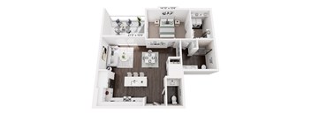 A 21x10 feet floor plan of a house with a kitchen, living room, and two bedrooms.