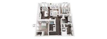 A floor plan of a two-bedroom apartment with dimensions.