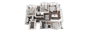 A floor plan of a house with a living room, kitchen, and two bedrooms.