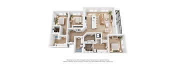 A 3D rendered image of a modern apartment.