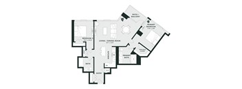 A black and white image of a house floor plan.