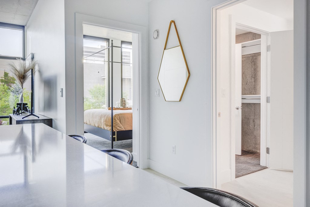 View from kitchen to bedroom