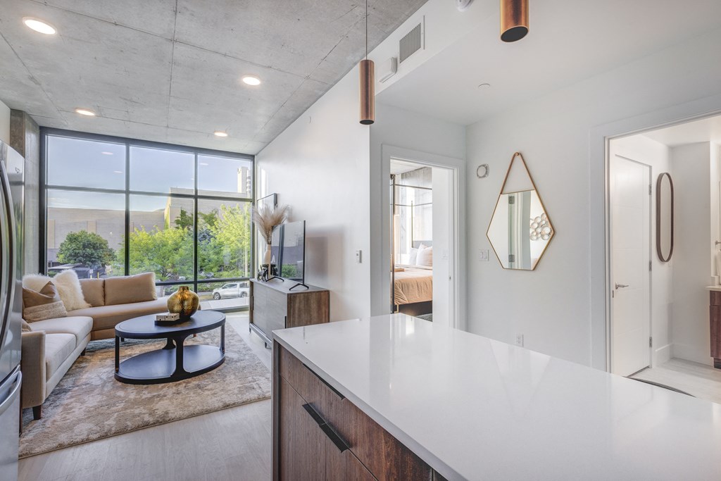 Open concept living area for kitchen and living room