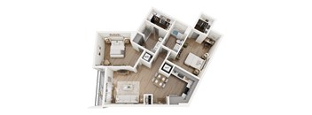 A floor plan of a house with a living room, kitchen, and two bedrooms.