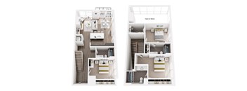 A floor plan of a two-bedroom apartment with a living room, kitchen, and bathroom.