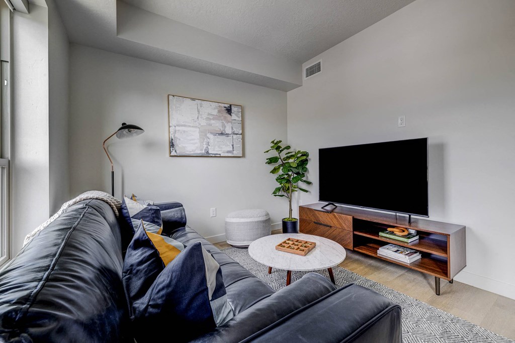 living room with couch and tv worth